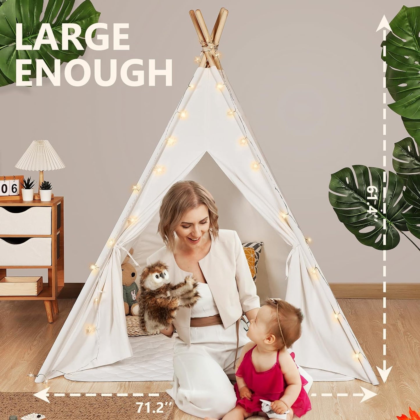 Wild'lings™ Teepee Tent for Kids with Carry Case, Natural Canvas Teepee Play Tent for Outdoor and Indoor Playing