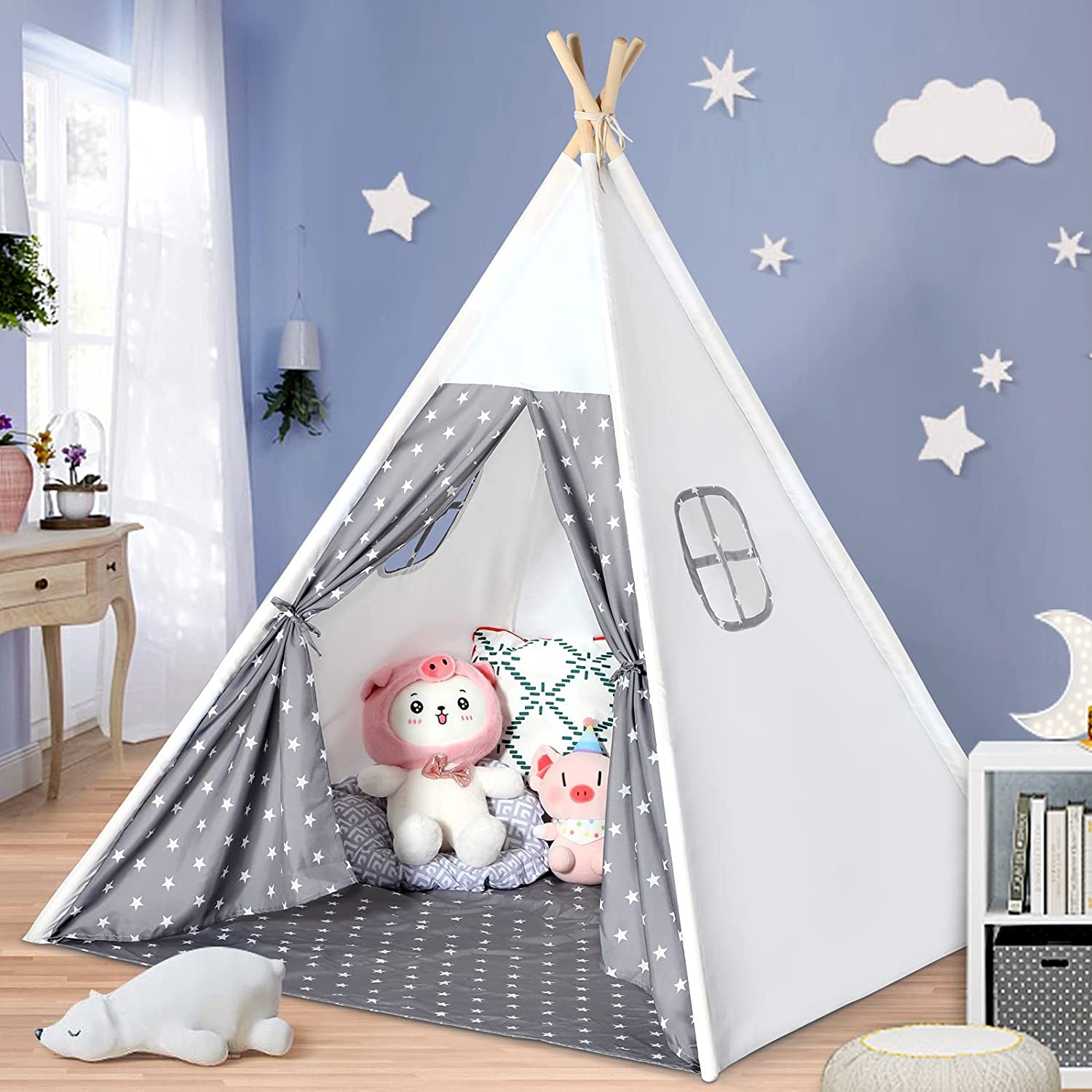 Wild'lings™ Teepee Tent for Kids with Carry Case, Natural Canvas Teepee Play Tent for Outdoor and Indoor Playing