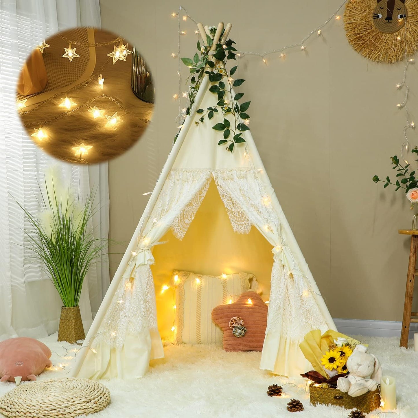 Wild'lings™ Teepee Tent for Kids with Carry Case, Natural Canvas Teepee Play Tent for Outdoor and Indoor Playing