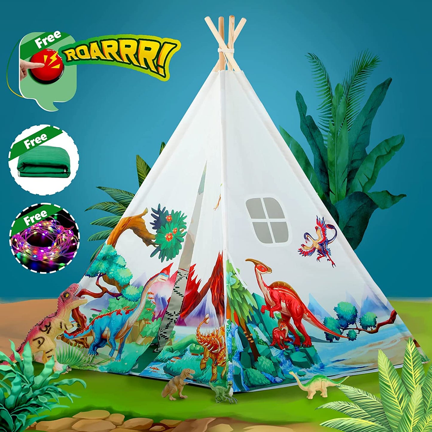 Wild'lings™ Teepee Tent for Kids with Carry Case, Natural Canvas Teepee Play Tent for Outdoor and Indoor Playing