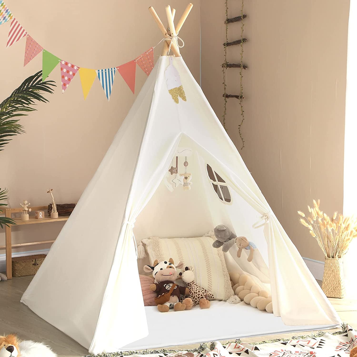 Wild'lings™ Teepee Tent for Kids with Carry Case, Natural Canvas Teepee Play Tent for Outdoor and Indoor Playing