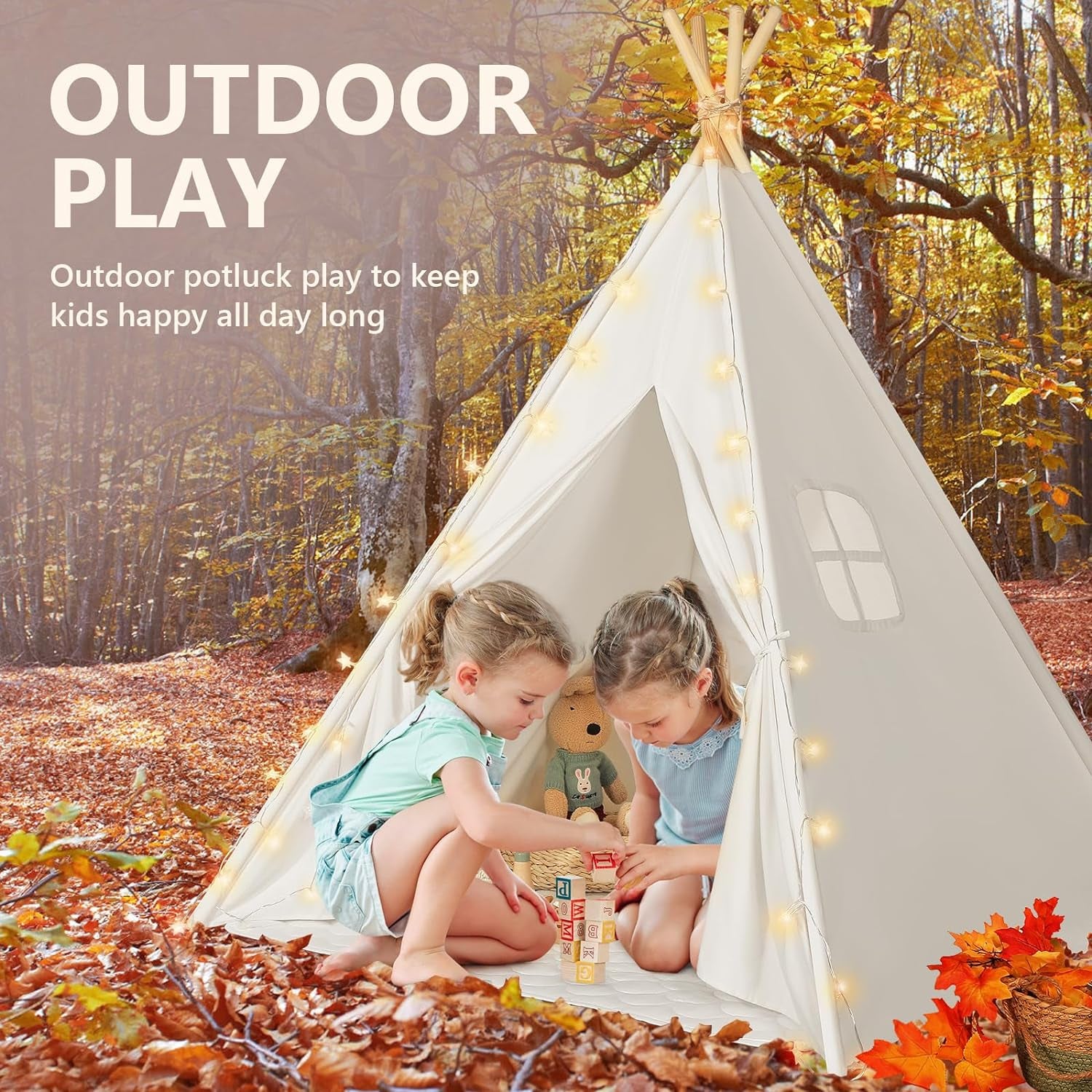 Wild'lings™ Teepee Tent for Kids with Carry Case, Natural Canvas Teepee Play Tent for Outdoor and Indoor Playing