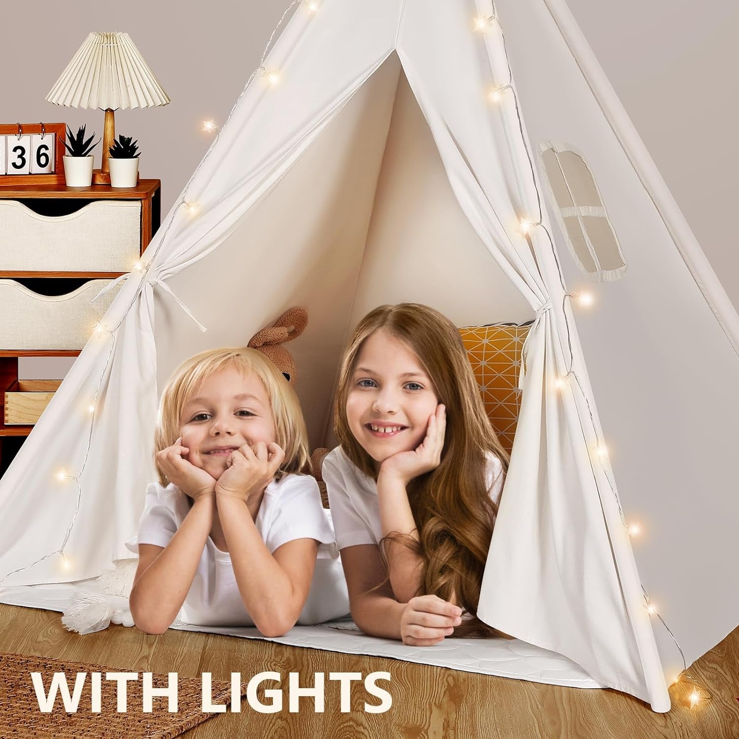 Wild'lings™ Teepee Tent for Kids with Carry Case, Natural Canvas Teepee Play Tent for Outdoor and Indoor Playing